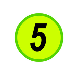 Number 5 in bold black font on bright green circle with green border for labels, signs, and graphic...