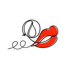 continuous line drawing lips and moisturizer icon 