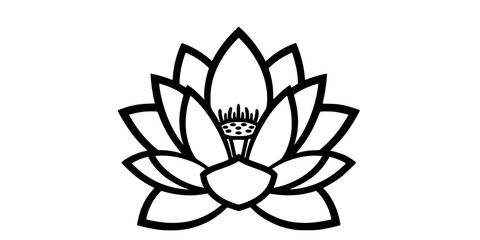 Obraz premium Lotus Flower Outline Vector Black and White SVG 
