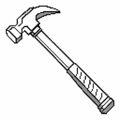 Retro pixel art illustration of a claw hammer with a textured grip on a white background