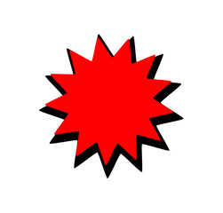 Red explosion starburst shape with black outline for labels, stickers, sale signs, and graphic...