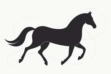 Fototapeta premium Elegant black horse silhouette in motion with abstract lines