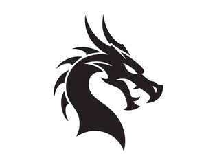 Naklejka premium very simple and single dragon head, dragon head tribal tattoo design. Vector black silhouette. with white background
