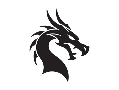 very simple and single dragon head, dragon head tribal tattoo design. Vector black silhouette. with white background