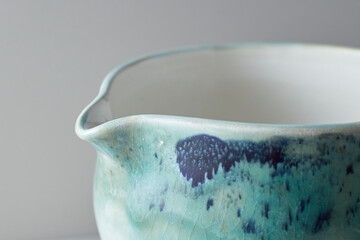 Tea bowl ceramic on gray background.
