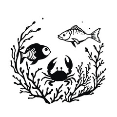 Obraz premium Vector tribal tattoo illustration of a wild sea fish with an angry tiger head