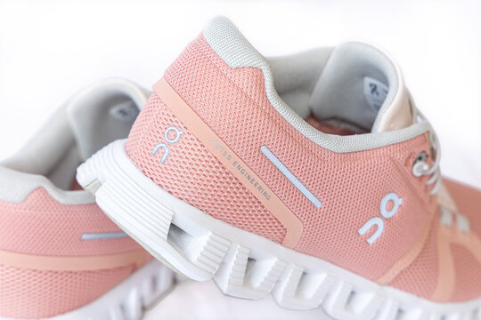 Zurich, Switzerland - August 14. 2025: The most trendy athletic racing shoes of the  Swiss Brand On, with the Roger swiss engineering, highlighting its modern and stylish design and Hi technology