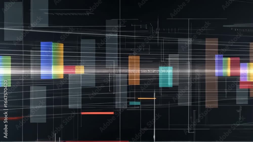Poster dynamic digital data visualization with colorful chart elements and futuristic grid backdrop