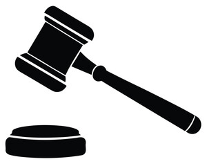 Judge gavel icon on white background, legal symbol and justice concept