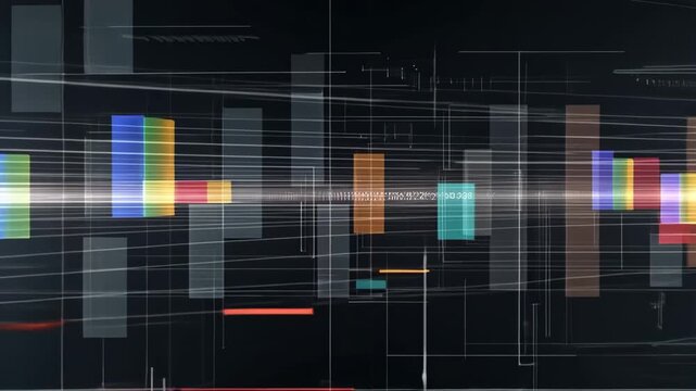 Dynamic digital data visualization with colorful chart elements and futuristic grid backdrop - Powered by Adobe