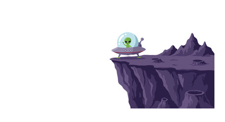 Cute Alien in UFO on Alien Planet Landscape © NFS Studio