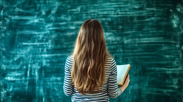 Girl writing on blackboard in horizontal classroom composition - Powered by Adobe
