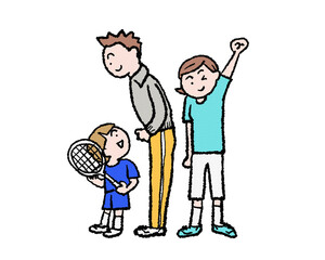 親子のテニス、バトミントンを応援するシーン