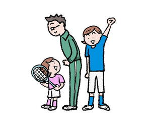 親子のテニス、バトミントンを応援するシーン