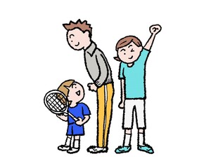 親子のテニス、バトミントンを応援するシーン