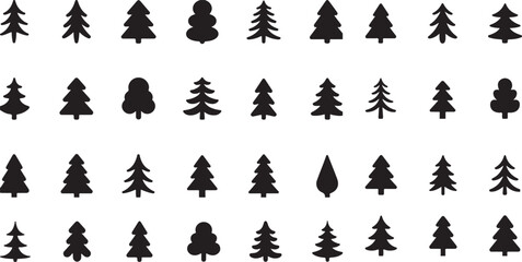 Tree Icons and Silhouettes in Black and White