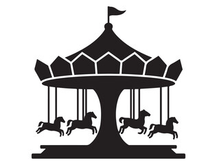 Fun Park Carousel. Vector black silhouette. with white background