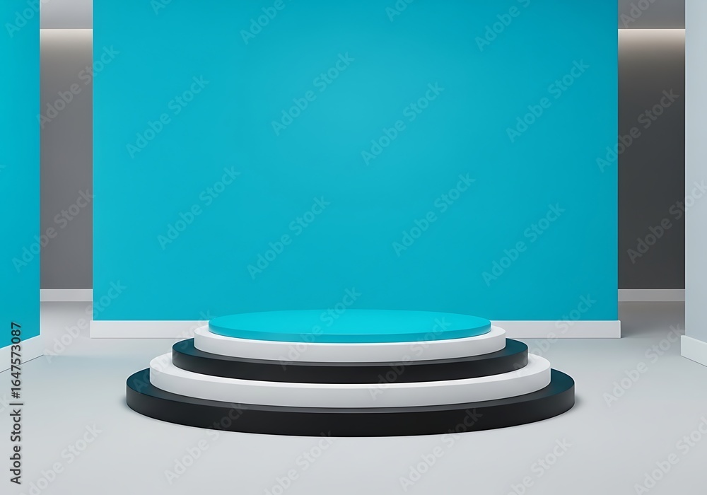 Poster modern layered display platform with blue background