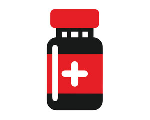 Illustrated medical pills bottle icon design on a white background