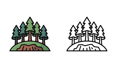 Illustrated Forest Landscape Twin Image Set Green Trees and Hill Graphic Style Design
