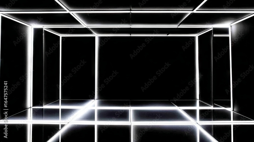 Poster abstract space with illuminated geometric lines creating a modern, futuristic environment, showcasin