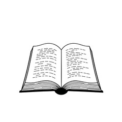 Fototapeta premium Photo of black and white line drawing of an open book isolated on transparent background