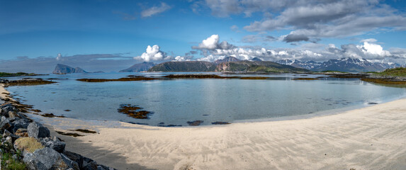 White Sand Beach And Calm Fjord At Sommaroy In Norway