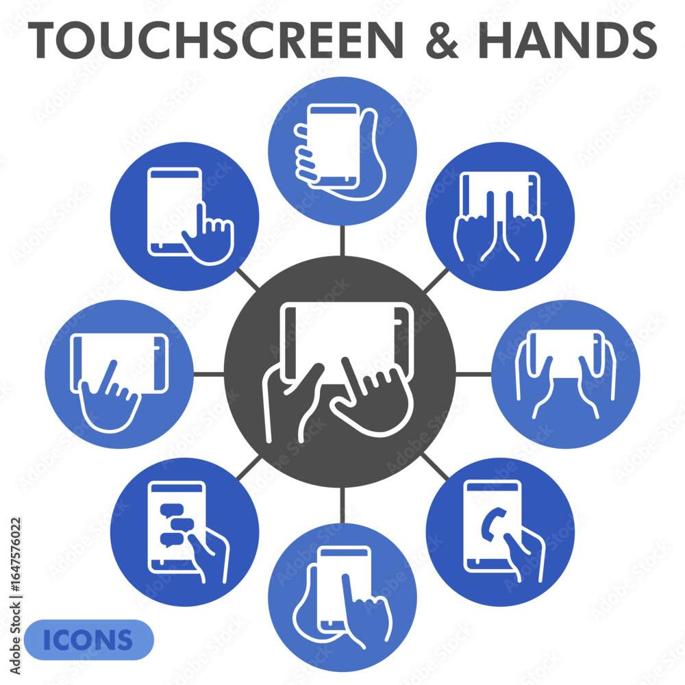 Poster smartphone in hands infographic design template. cellphone visualization with 8 steps circle design 