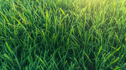 Obraz premium Close-Up of Healthy Green Grass Blades. Fresh and Vibrant Lawn Texture