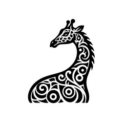 Ornamental Giraffe Silhouette in Tribal Style.