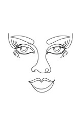 Minimalist continuous line drawing a woman's face with expressive eyes Single line drawing