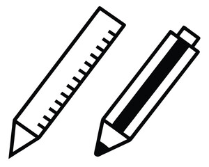 Pencil and Ruler Icon Simple Line Art for Design and Drafting