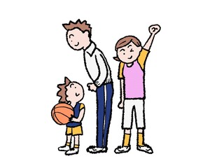 親子のバスケ応援イラスト