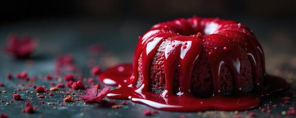 Dark Red Confection with Glossy Glaze, Spooky Halloween Treat, Intricate Details, Devilish Delight, Fantasy Food Photography