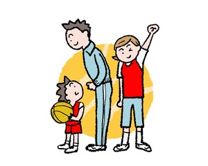 親子のバスケ応援イラスト