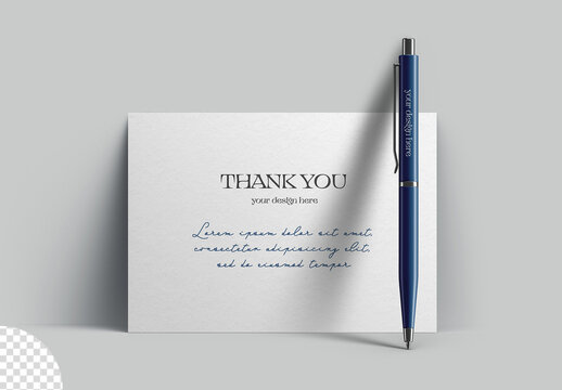 Stationery Horizontal Paper Card With Pen Mockup Isolated