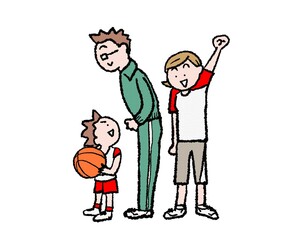 親子のバスケ応援イラスト