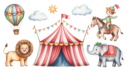 Obraz premium A whimsical circus scene featuring animals and a big top tent