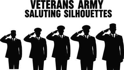Military silhouettes, veterans saluting, army tribute, soldier respect, uniformed figures, patriotic pose, honor gesture, armed forces illustration, salute stance