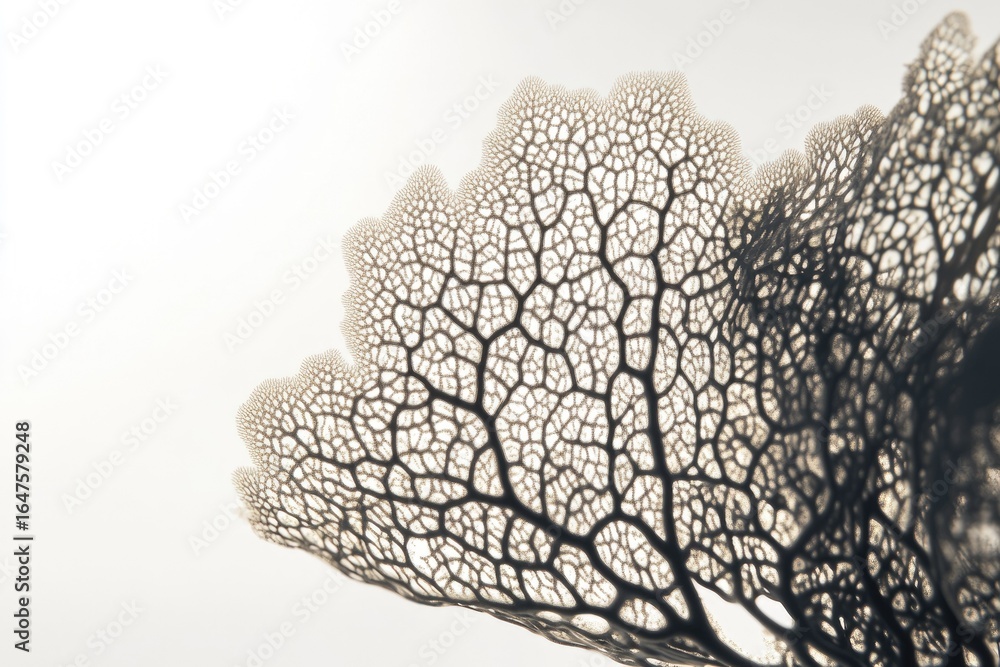 Poster intricate skeletal structure of a sea fan, showcasing its delicate, branching pattern against a brig