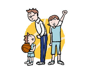 親子のバスケ応援イラスト