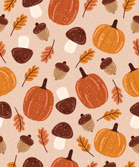Autumn pattern on a pale pink background.