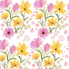 Colorful Pineapple and Watermelon Illustration Seamless Pattern Canvas Print - 1