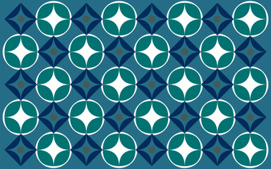 seamless pattern with blue flowers. Floral background design with colorful. Indonesian ethnic batik style with geometric patterns in a cool blue, green, and gray color scheme. 
