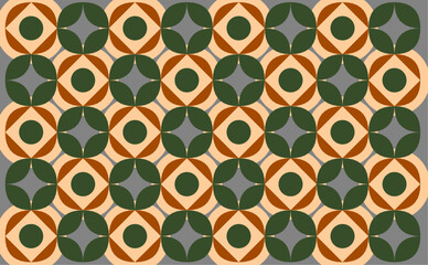 seamless pattern with green leaves. An Indonesian ethnic batik style with geometric patterns in a warm brown, green, and gray color scheme. Floral design background 