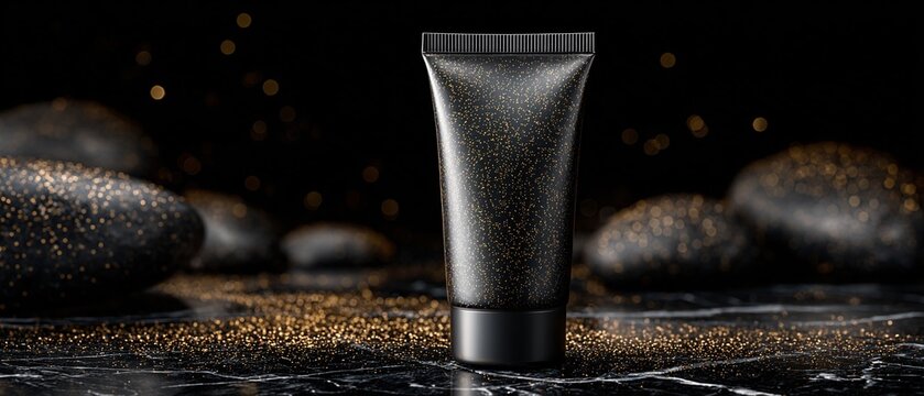 TUBO COSMETICO NERO OPACO SU MARMO NERO LUCIDO