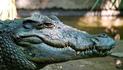 Fototapeta premium Close-up of a crocodile's head. Reptile in zoo