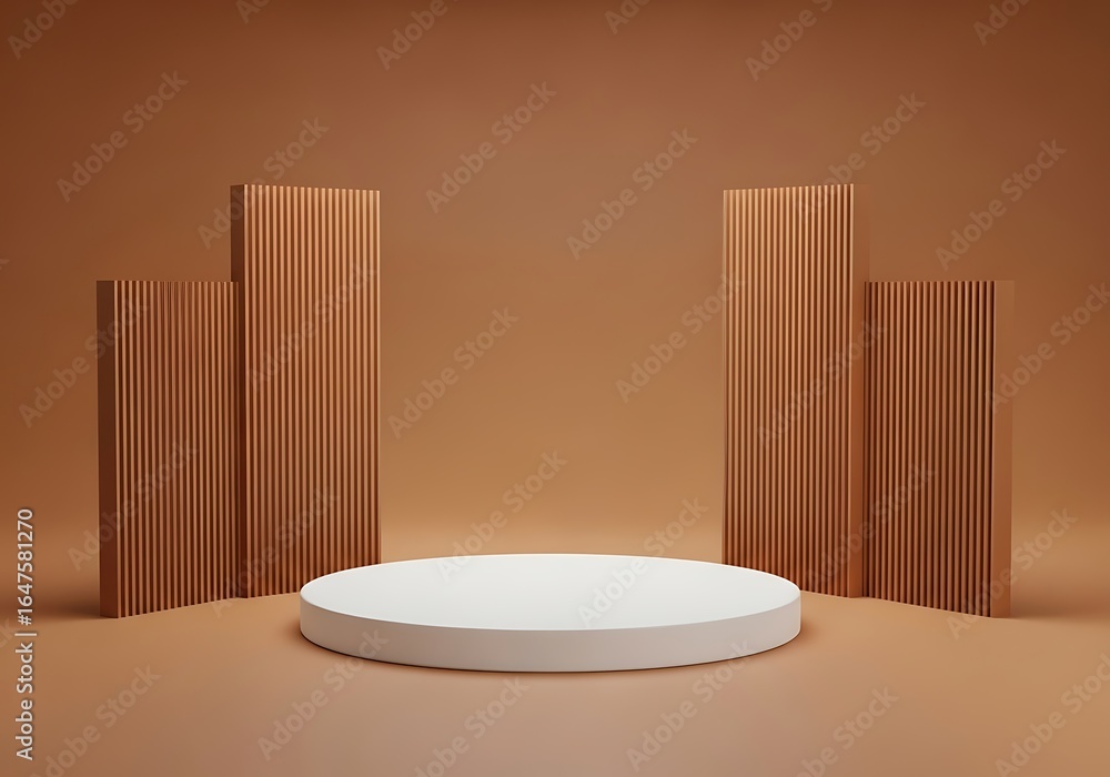 Poster empty display platform with wood panel background