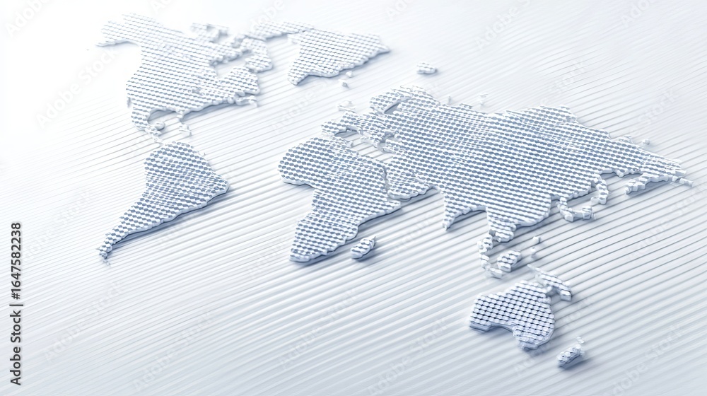 Poster abstract world map illustration with textured surface, featuring continents in light tones, creating
