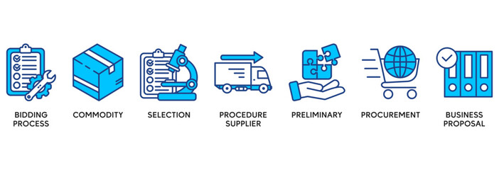 RFP icon set vector illustration concept relate to  request for proposal with icon of bidding process, commodity, selection procedure, supplier, preliminary, procurement and business proposal